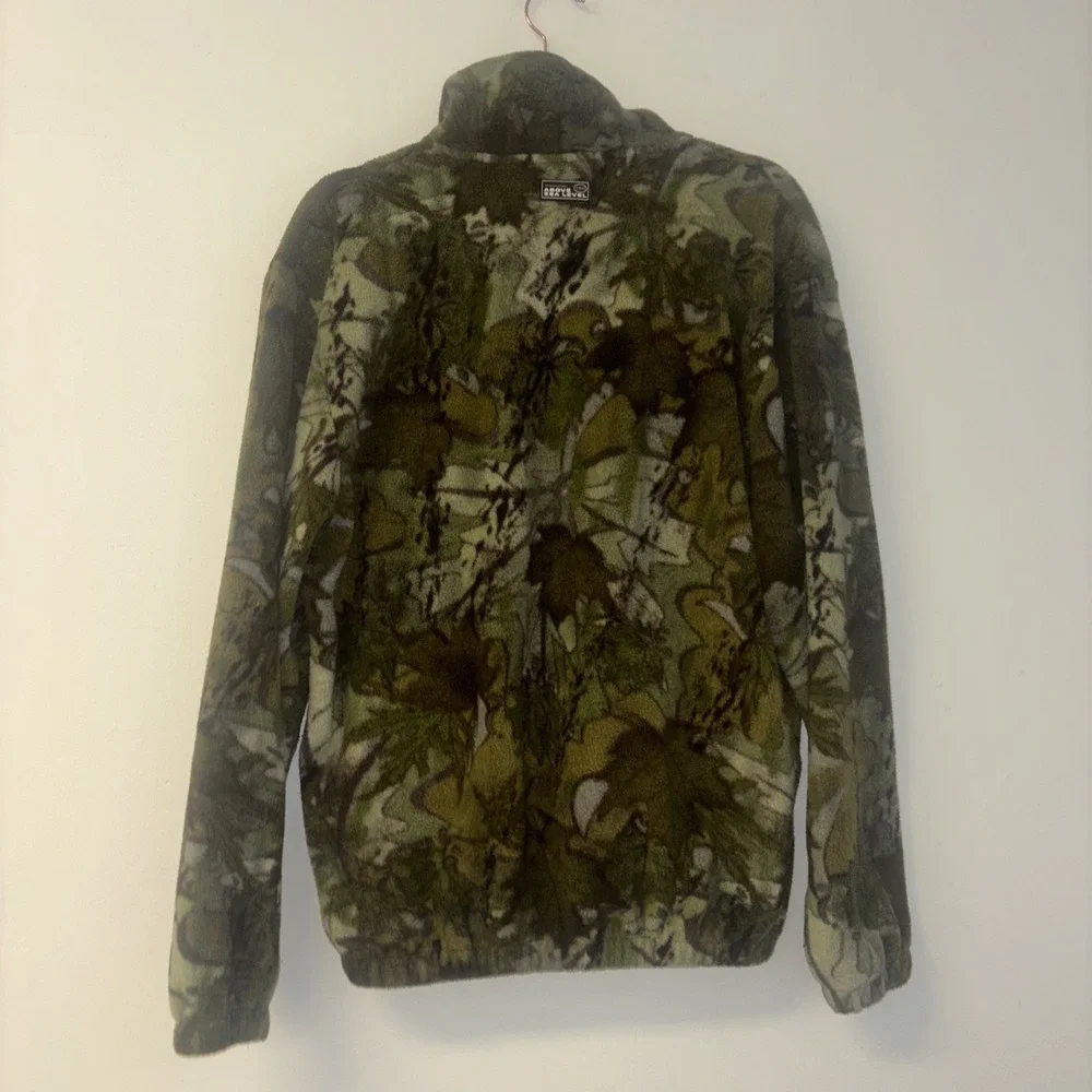 Above Sea Level 10K Mens Camo Leaf Print Fleece Full Zip Jacket Green Brown M